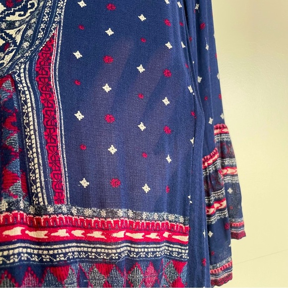 Lucky Brand Navy & Red Bell Sleeve Boho Peasant Blouse Size L - Picture 6 of 11